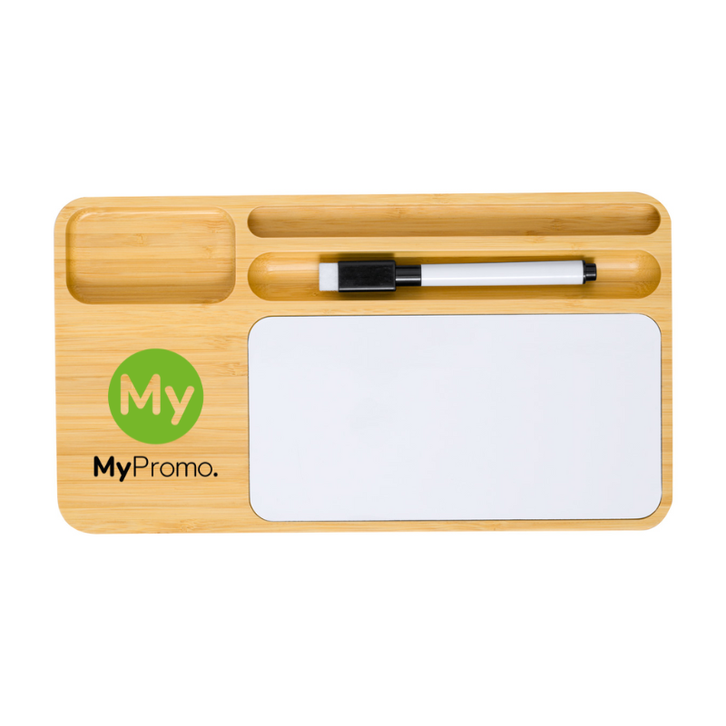 Organiseur chargeur sans fil | Bambou | 28x33x36 cm | Surface tableau blanc | Incl. feutre et effaceur